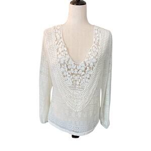 Brixon Ivy Alessandria Lace Crochet Top ivory Size L EUC